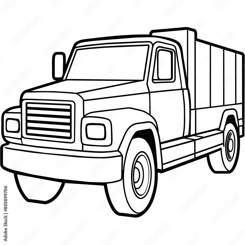 Truck outline coloring book page line art illustration digital drawing