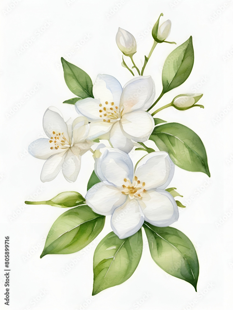 Jasmine flowers watercolor on white background , mother day flower