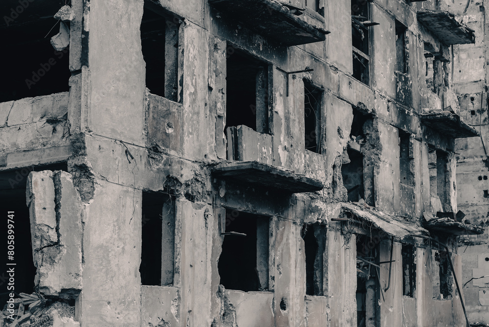 destroyed and burned houses in the city during the war in Ukraine destroyed and burned houses in the city during the war in Ukraine