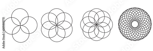 Intersecting, overlapping circles, rings element. Vector illustration. Isolated on white background. EPS 10 photo