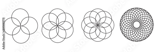 Intersecting, overlapping circles, rings element. Vector illustration. Isolated on white background. EPS 10