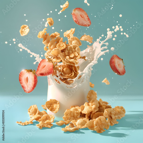 Corn flakes with milk splash