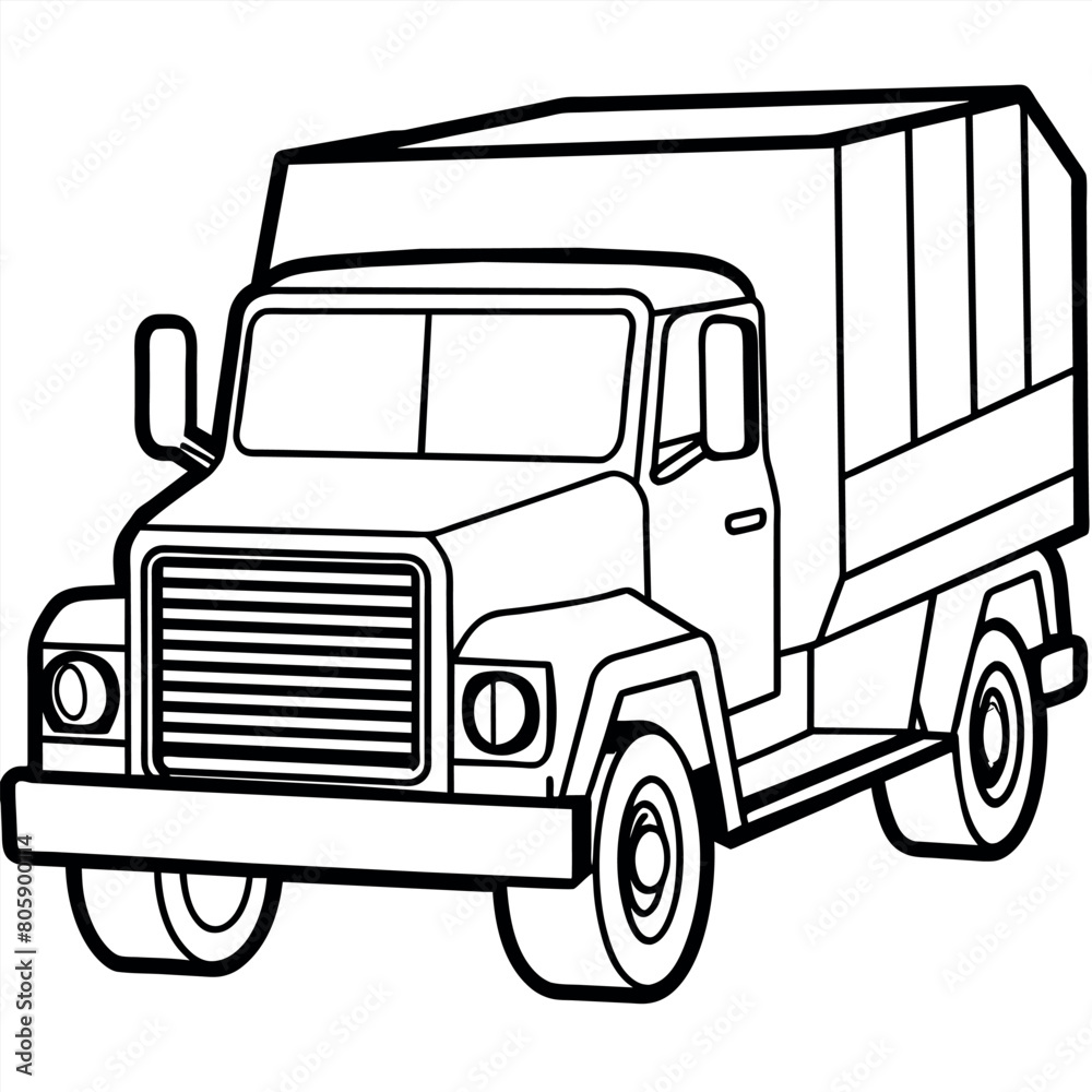 Truck outline coloring book page line art illustration digital drawing