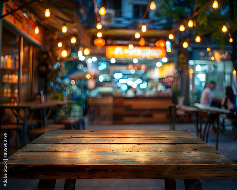 Cozy Bistro Table with Glimpse of Lively Night Market Food Stall