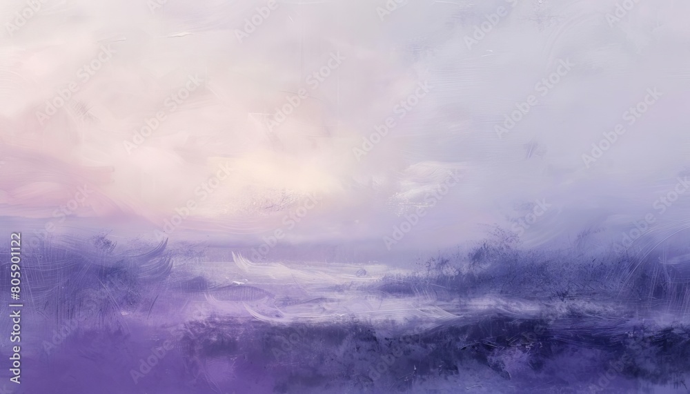 Soft, wispy brushstrokes in lavender and cream, resembling a misty landscape at dawn