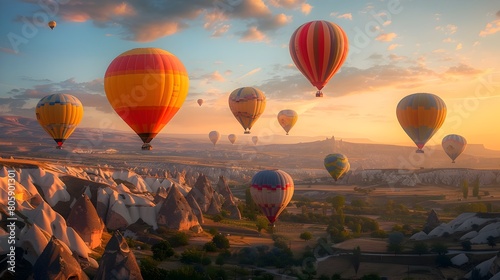 Hot Air Balloons Soaring Over Cappadocia s Stunning Geological Formations During Breathtaking Sunrise