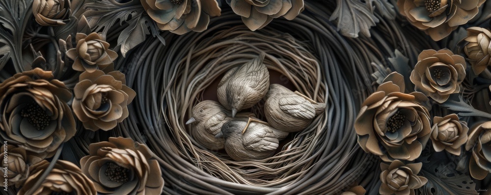 Subtle curves and spirals resembling the fine patterns in bird nests