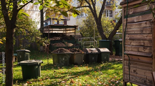 Eco-Friendly Backyard Composting Site with Organic Waste Bins