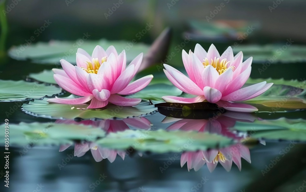Two beautiful lotus reflections in a very clear pond Two beautiful lotus reflections in a very clear pond