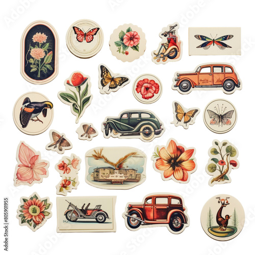  Vintage Botanical and Nostalgic Object Sticker Collection photo