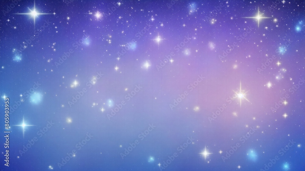 Glittering Blue and Purple gradient background with hologram effect and magic lights. fantasy backdrop with fairy sparkles, gold stars, and festive blurs