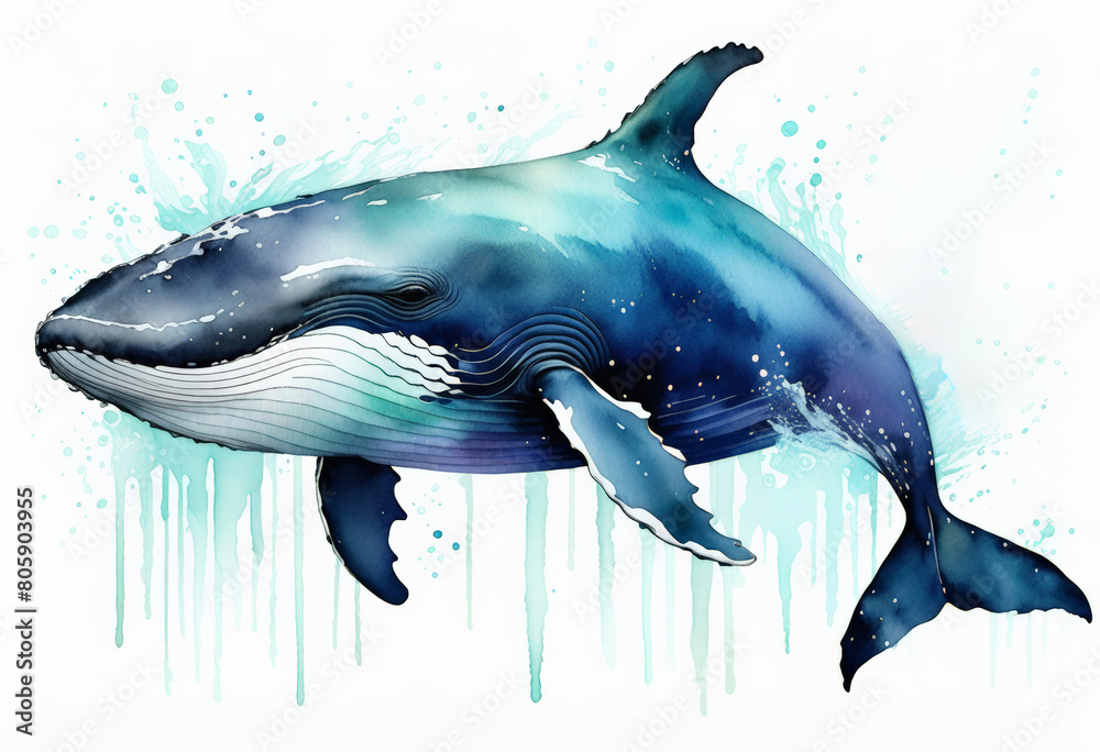 Vibrant watercolor painting of a humpback whale, ideal for World Oceans ...