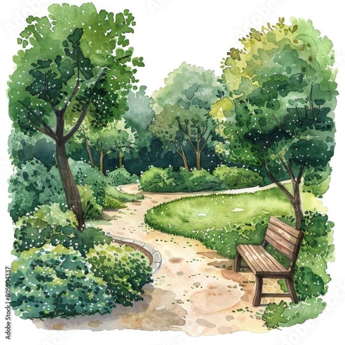 A watercolor painting of a park