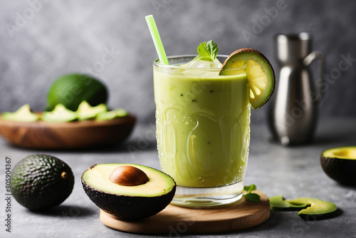 iced avocado fruit juice in a glass cup