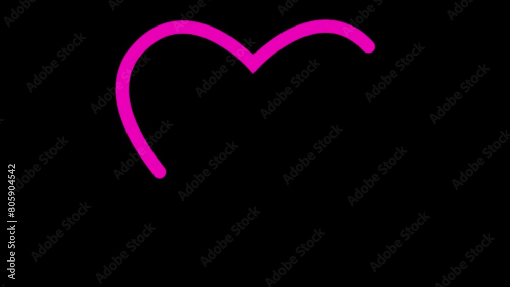Animation of love logo or heart on black background.  Handwriting pink love logo animation.