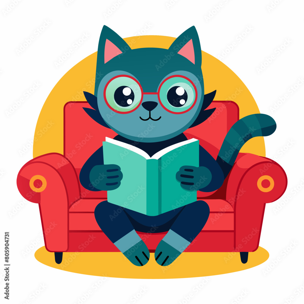 a cat reading book vector art illustration, solid white background (8) a cat reading book vector art illustration, solid white background (8)