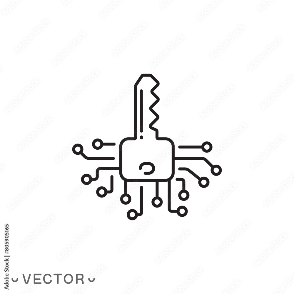 digital key icon, global electronic technologies, security information, thin line symbol isolated on white background, editable stroke eps 10 vector illustration digital key icon, global electronic technologies, security information, thin line symbol isolated on white background, editable stroke eps 10 vector illustration