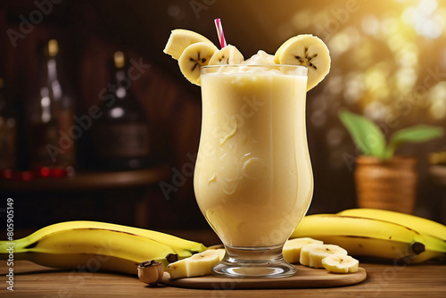 iced banana fruit juice in a glass cup