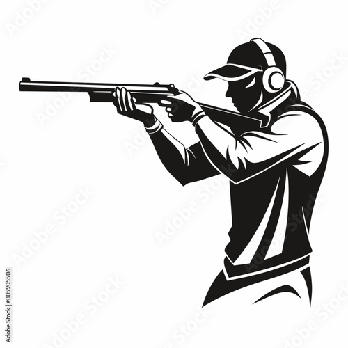 Trap shooting, aiming athlete with gun (3)