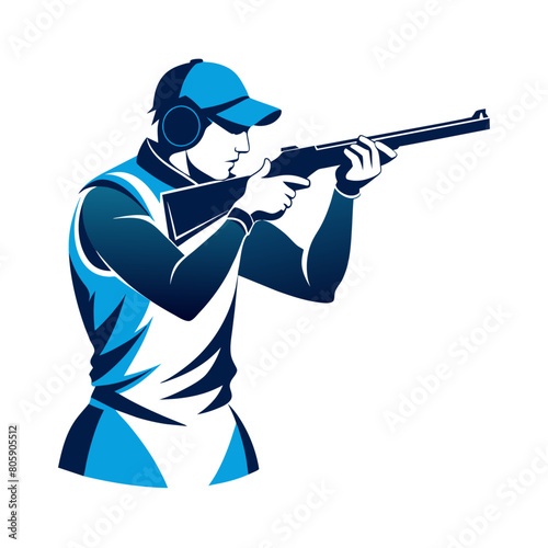 Trap shooting, aiming athlete with gun (2)