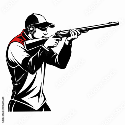 Trap shooting, aiming athlete with gun (6)