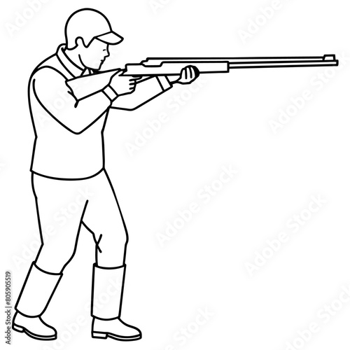 Trap shooting, aiming athlete with gun (1)