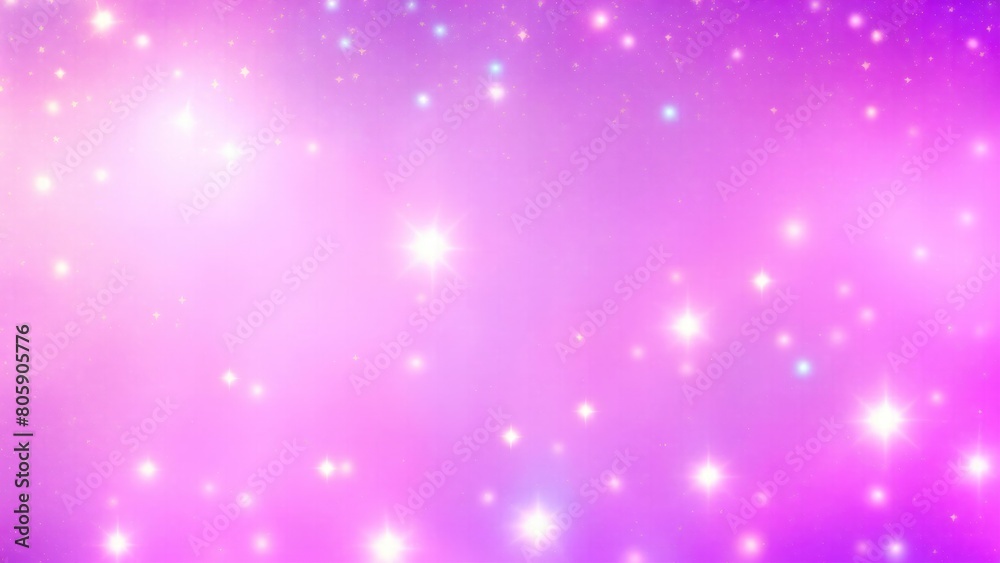 Glittering Pink, Blue and Purple gradient background with hologram effect and magic lights. fantasy backdrop with fairy sparkles, gold stars, and festive blurs