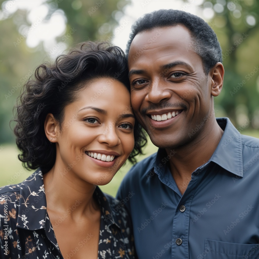 Husband and wife, African American happy couple outdoors. Husband and wife, African American happy couple outdoors.