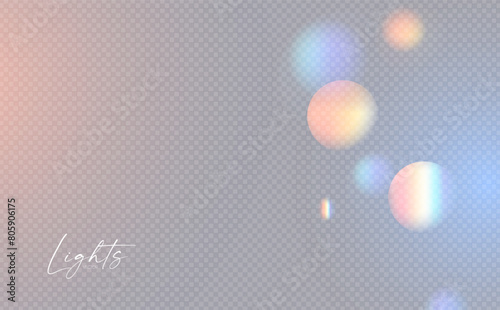 Rainbow sunshine and bokeh light effect. Dispersion of beam. Sun light effect for immersion in atmosphere.
