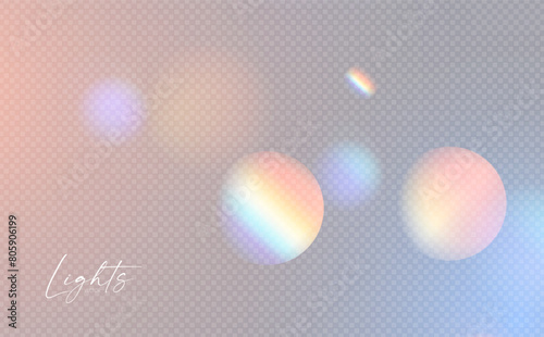 Rainbow sunshine and bokeh light effect. Dispersion of beam. Sun light effect for immersion in atmosphere.