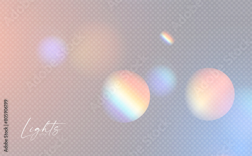 Rainbow sunshine and bokeh light effect. Dispersion of beam. Sun light effect for immersion in atmosphere. © feaspb