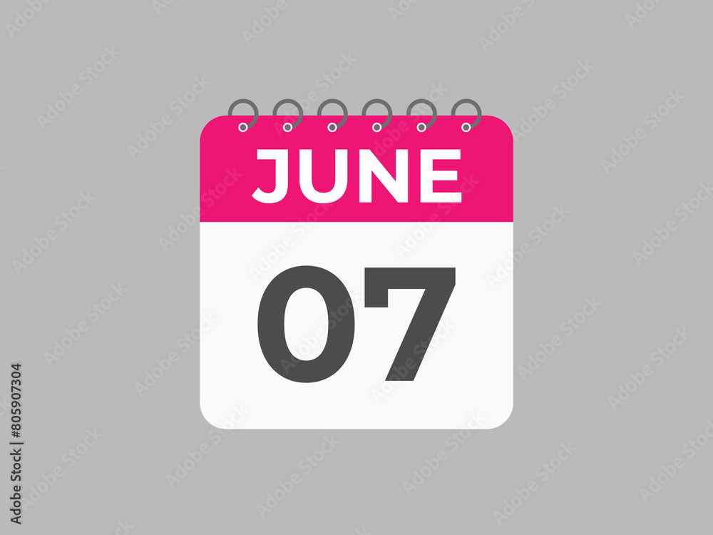 June 7 calendar reminder. 7 June daily calendar icon template. Calendar 7 June icon Design template. Vector illustration
June 7 calendar reminder. 7 June daily calendar icon template. Calendar 7 June icon Design template. Vector illustration