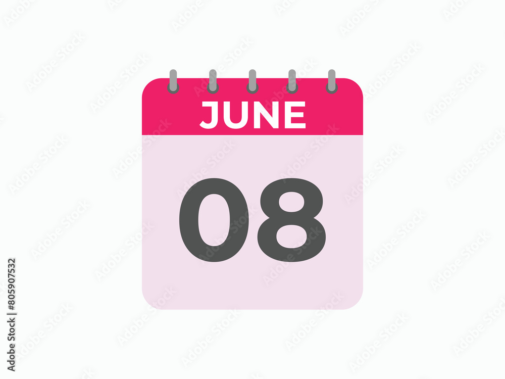 June 8 calendar reminder. 8 June daily calendar icon template. Calendar 8 June icon Design template. Vector illustration
June 8 calendar reminder. 8 June daily calendar icon template. Calendar 8 June icon Design template. Vector illustration
