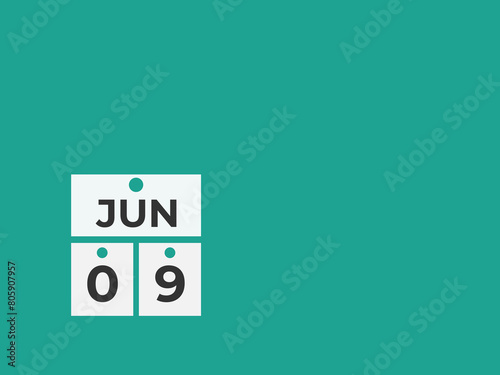 June 9 calendar reminder. 9 June daily calendar icon template. Calendar 9 June icon Design template. Vector illustration
