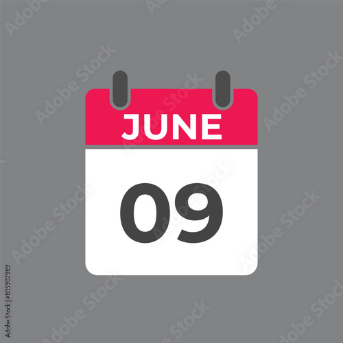 June 9 calendar reminder. 9 June daily calendar icon template. Calendar 9 June icon Design template. Vector illustration 