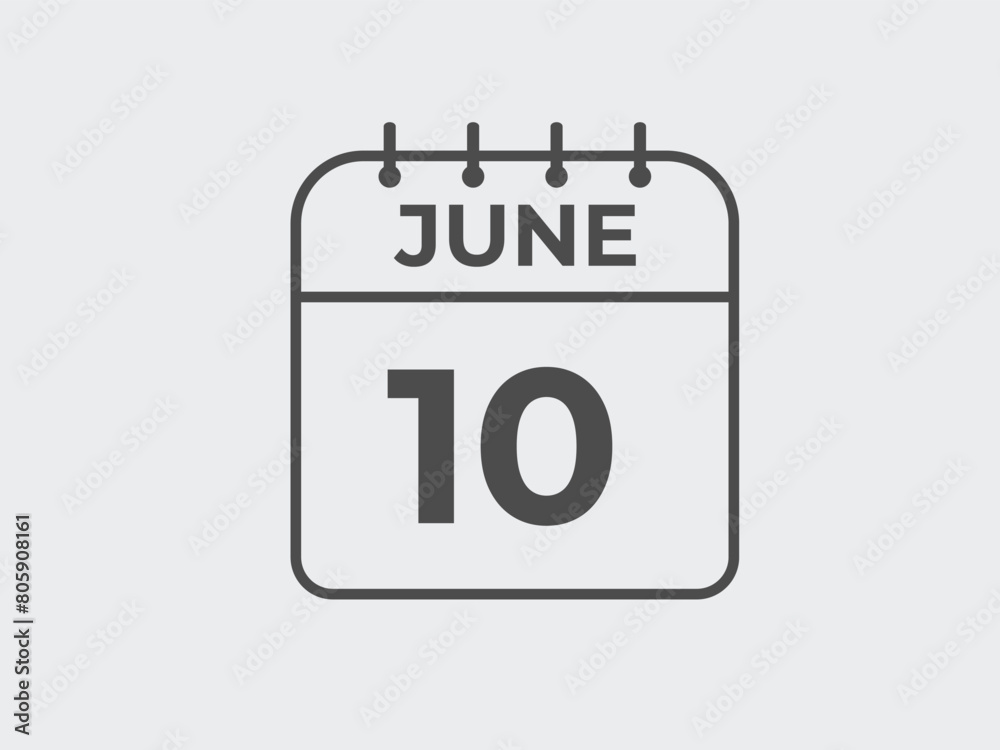 June 10 calendar reminder. 10 June daily calendar icon template. Calendar 10 June icon Design template. Vector illustration
June 10 calendar reminder. 10 June daily calendar icon template. Calendar 10 June icon Design template. Vector illustration