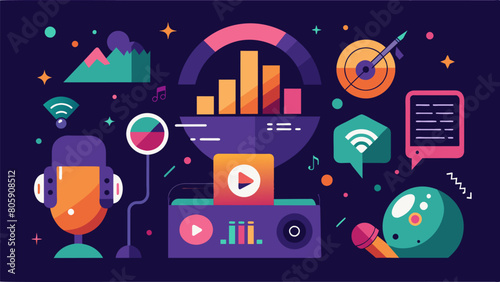 The curated playlist not only features songs but also incorporates visual elements and lighting effects to enhance the overall experience. Vector illustration