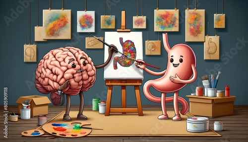 Illustration of the gut-brain connection concept showing the communication pathway between the gastrointestinal tract and the nervous system. photo