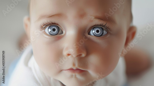 close-up of a baby's eyes looking curiously