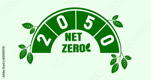 Net zero by 2050, carbon neutral. Net zero greenhouse gas emissions target Long-term climate-neutral strategy Vector illustration