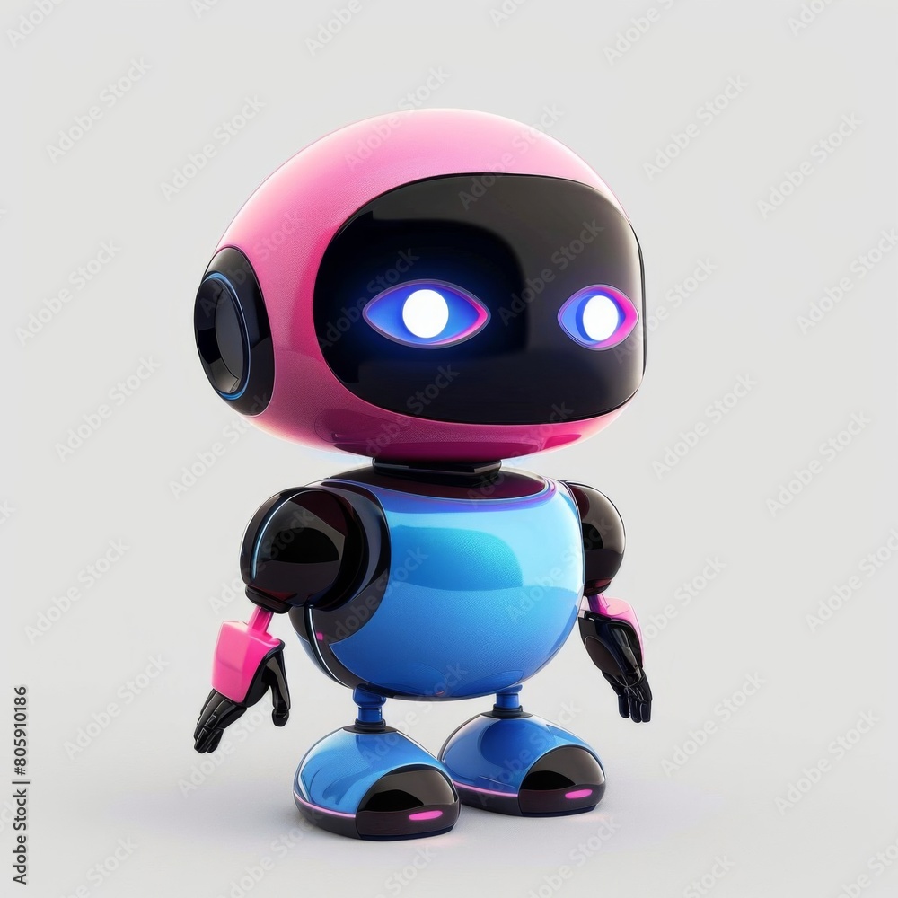 3d rendering of cute robot character icon on white background