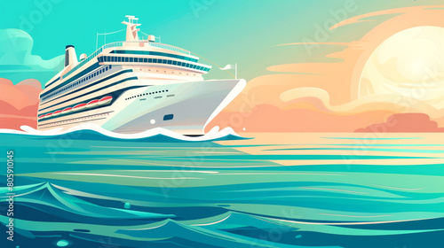 A cruise ship icon sailing on calm waters symbolizing cruise vacations and maritime adventures with a luxurious cruise liner gliding gracefully through the ocean waves offering onboard amenities