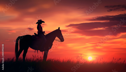 Silhouette of cowgirl with dawn sky © Mlap