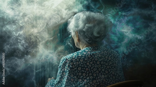Abstract image of an elderly woman suffering from loneliness of dementia alzheimers mental disorder, degenerative disease photo