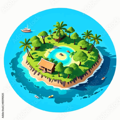 Island Dreams: A Bird's Eye View of Tropical Vector Paradise Island vector illustration, Generative AI