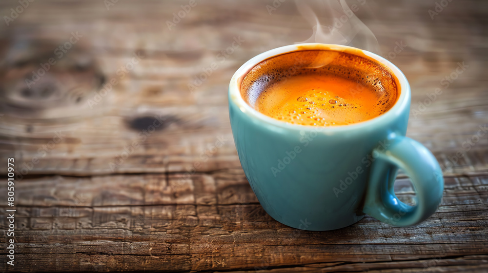 A steaming cup of coffee sits on a wooden table A steaming cup of coffee sits on a wooden table