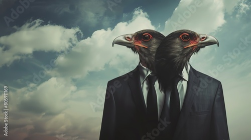 Two-headed birdman Wear a business suit like a businessman. business idea photo