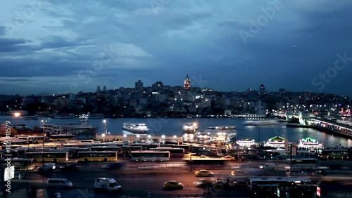Evening Glow over Istanbul: Aerial 4K UHD Video of Galata District photo