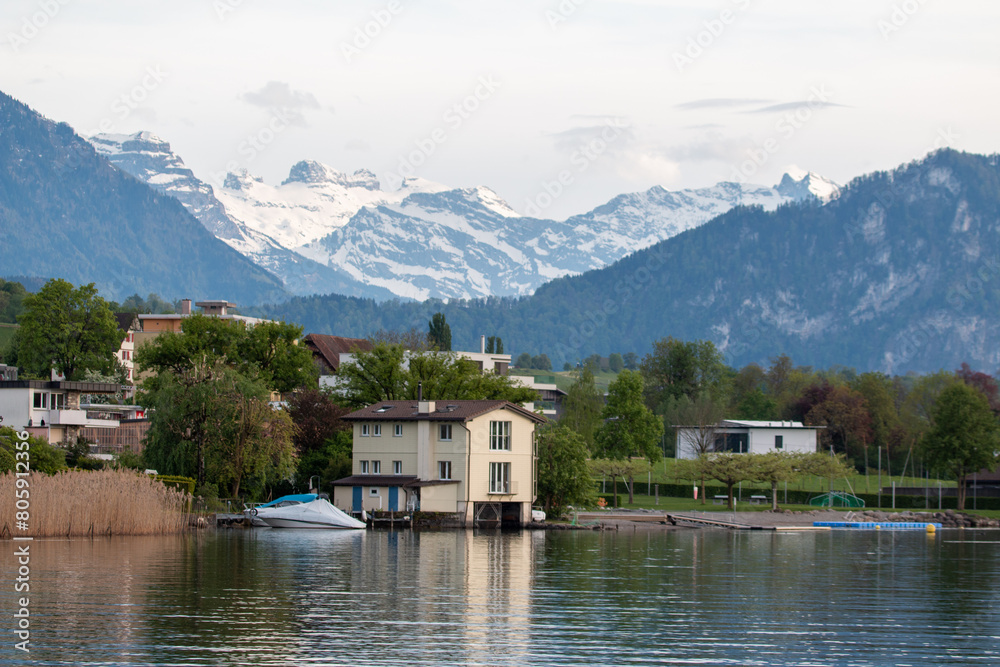 Küssnacht am Rigi Lakeside View with Snowy Alpine Peaks, Switzerland Küssnacht am Rigi Lakeside View with Snowy Alpine Peaks, Switzerland