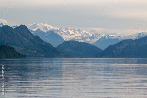 Tranquil Afternoon at Lake Lucerne with Sweeping Swiss Alps Panorama